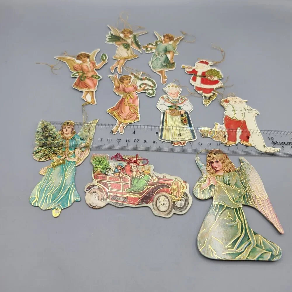 Merrimack Christmas Holiday Ornaments Die Cut Cardboard Angels Santa Lot Of 10